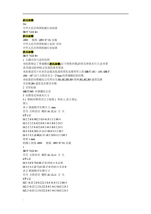 挤压丝锥标准