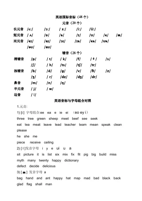 英语音标及字母组合对照