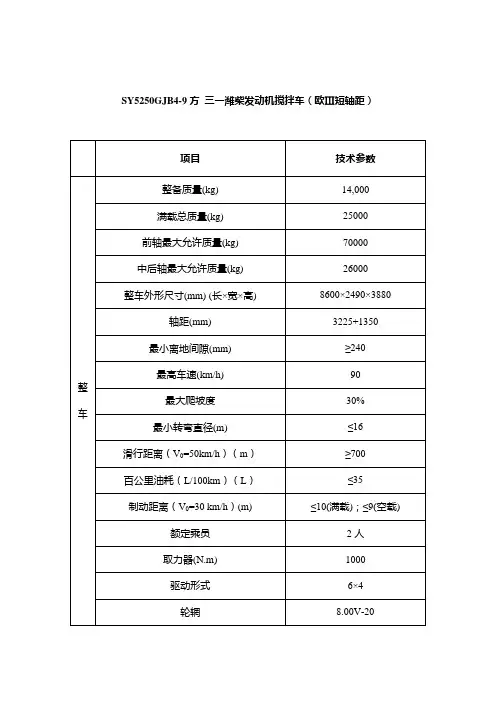 9方潍柴搅拌车技术参数配置清单