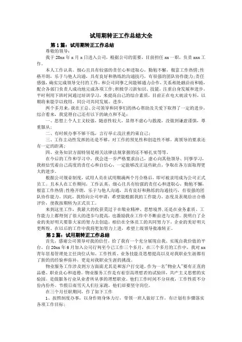 试用期转正工作总结大全