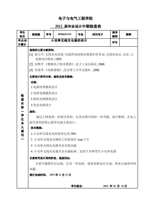 毕业设计中期检查表