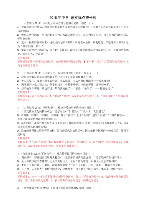 2018年中考 语文标点符号题