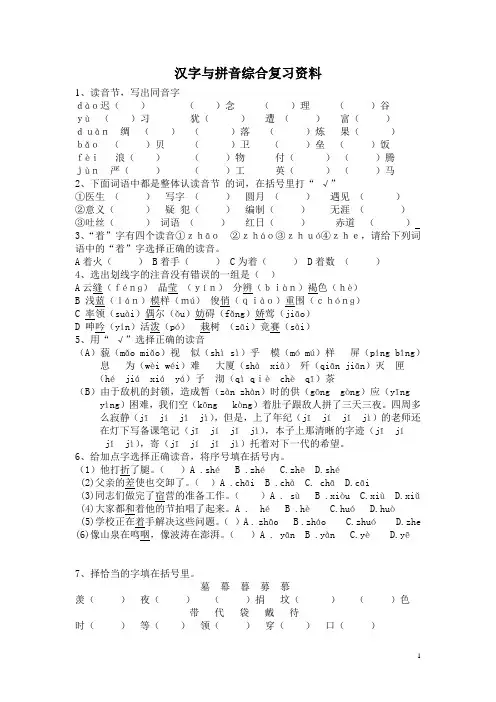小学六年级语文复习汉字与拼音综合练习题