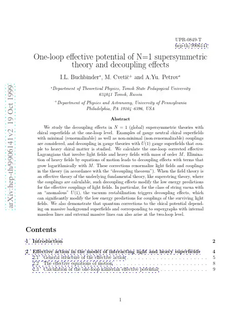 One-loop effective potential of N=1 supersymmetric theory and decoupling effects