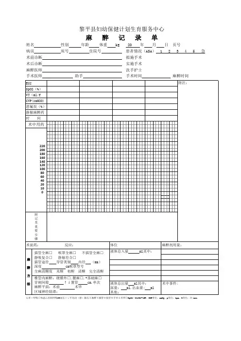 麻醉记录单
