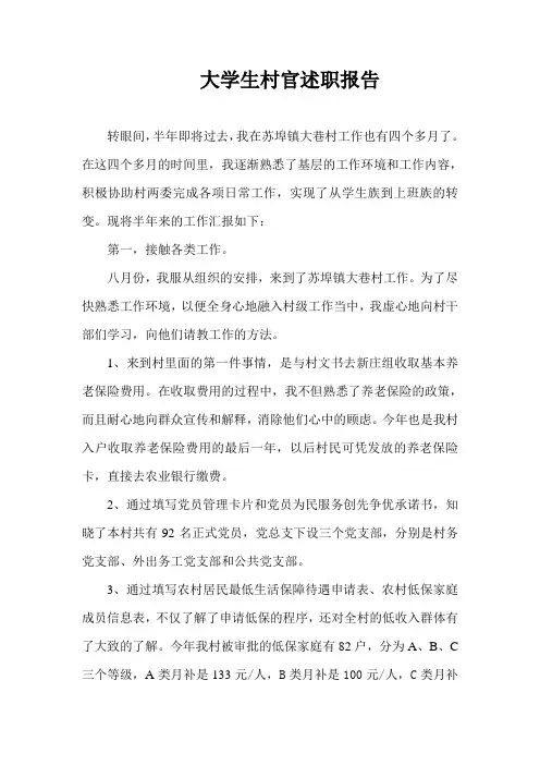 大学生村官述职报告