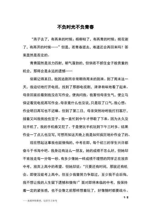 不负时光不负青春_初三作文