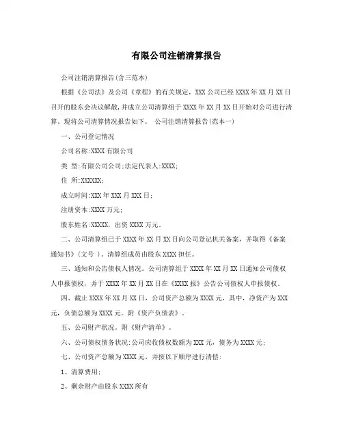 有限公司注销清算报告