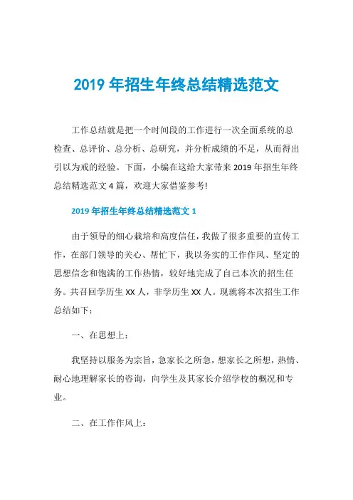 2019年招生年终总结精选范文