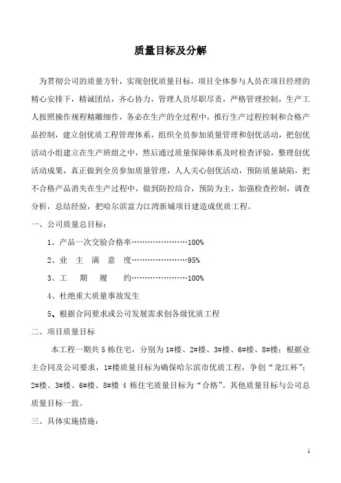 质量目标分解表 2