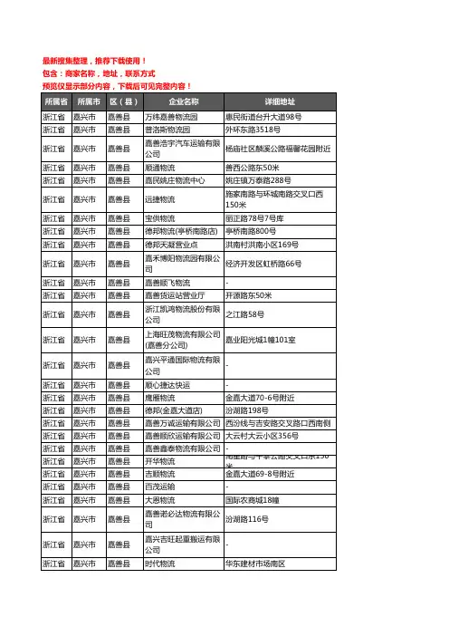 新版浙江省嘉兴市嘉善县托运企业公司商家户名录单联系方式地址大全136家