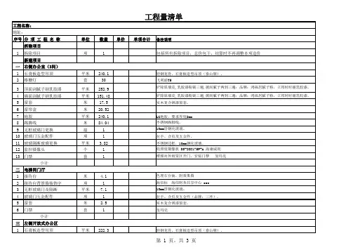 装修项目工作量清单