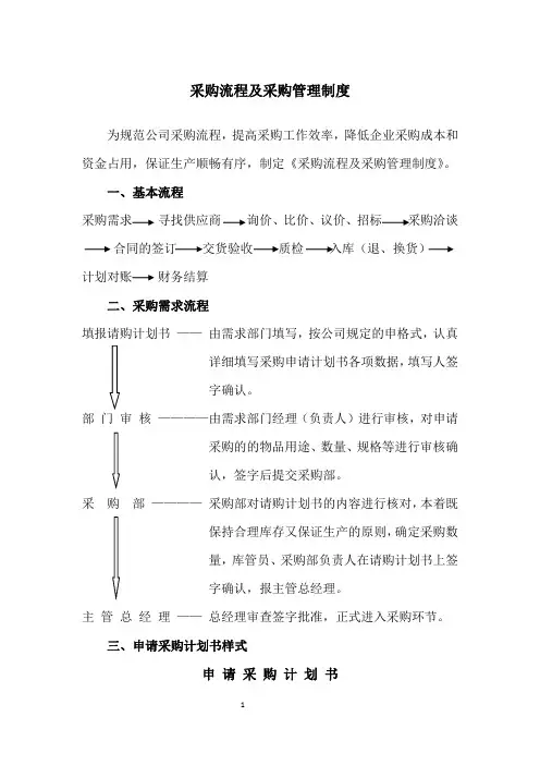 采购流程及采购管理制度