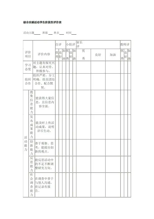 综合实践活动学生阶段性评价表
