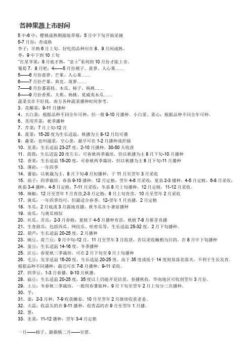 各种果蔬上市时间
