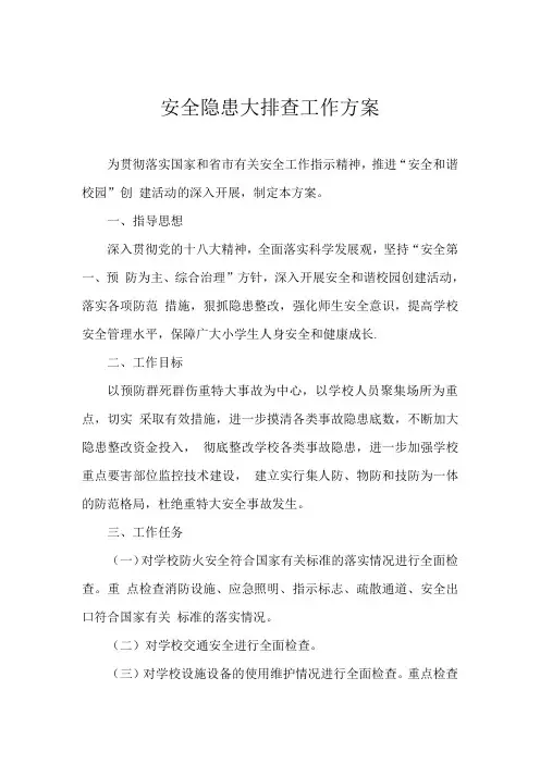 安全隐患大排查工作方案