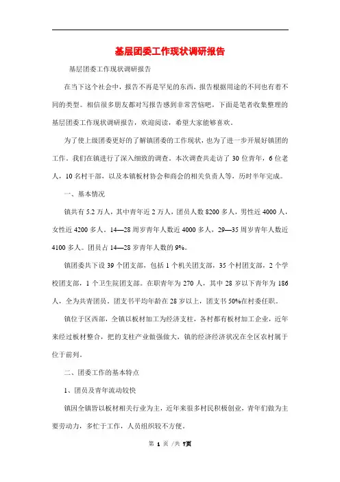 基层团委工作现状调研报告范文