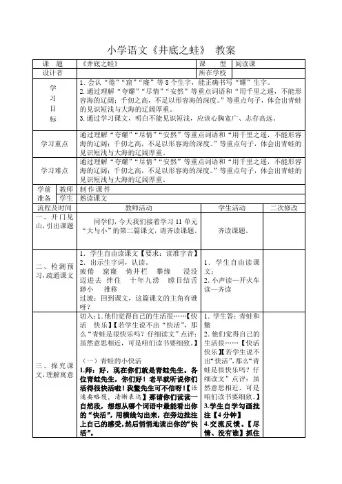 小学语文《井底之蛙》教案