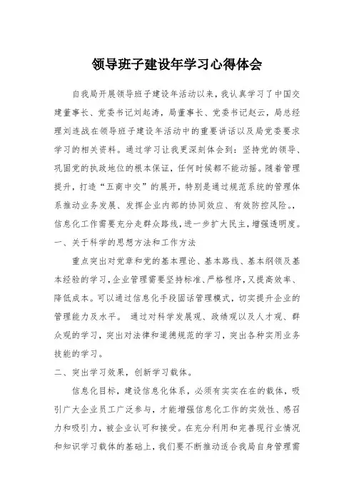 领导班子建设年学习心得体会