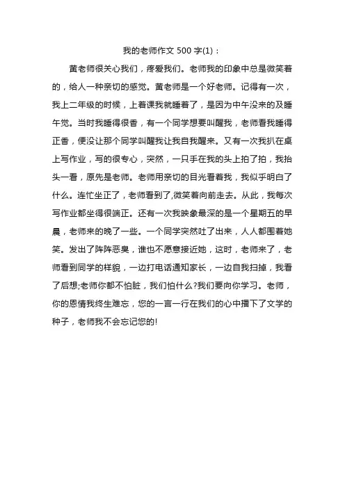 小学生作文范文：我的老师(500字)