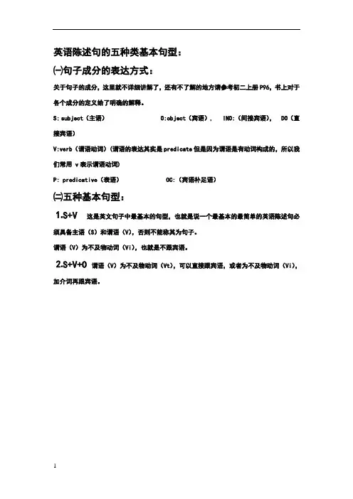 英语陈述句的五种类基本句型