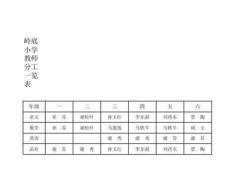 岭底小学教师分工一览表