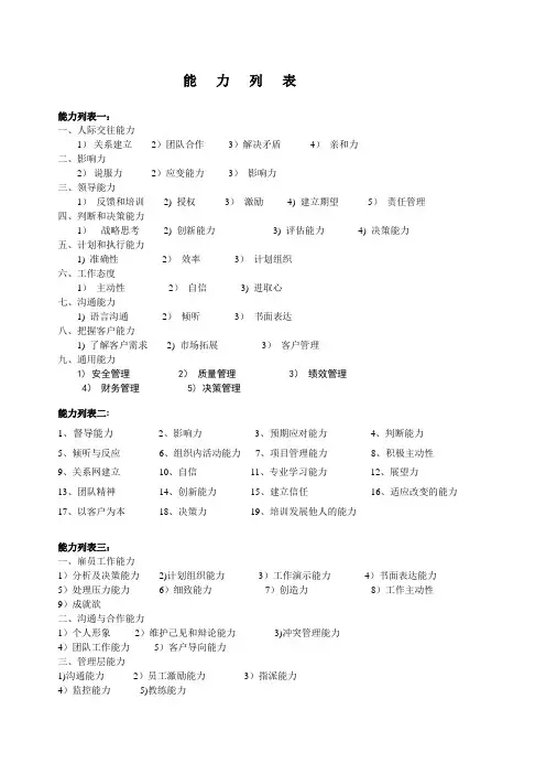 能力分类列表【范本模板】