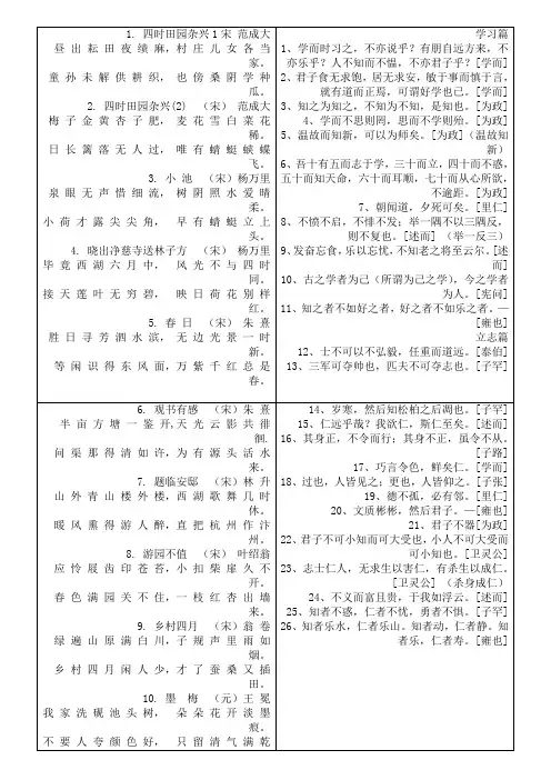 四年级上册背诵课文