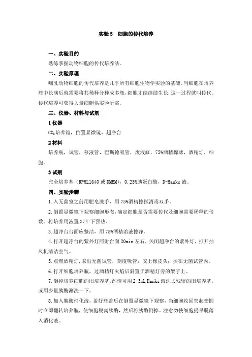 实验五  细胞的传代培养