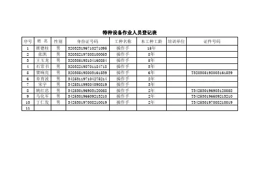 特种设备作业人员登记表