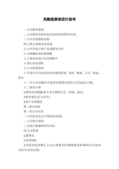 风险投资项目计划书