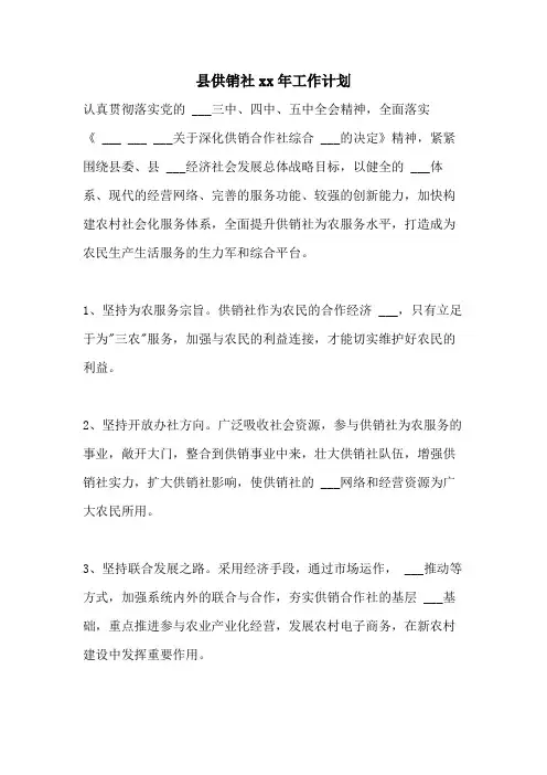 县供销社2021年工作计划