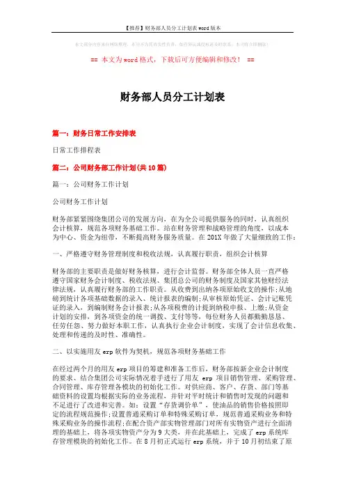 【推荐】财务部人员分工计划表word版本 (9页)