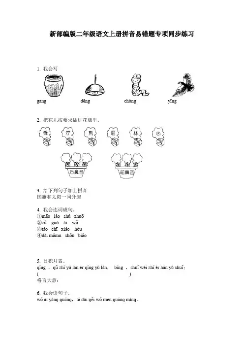 新部编版二年级语文上册拼音易错题专项同步练习