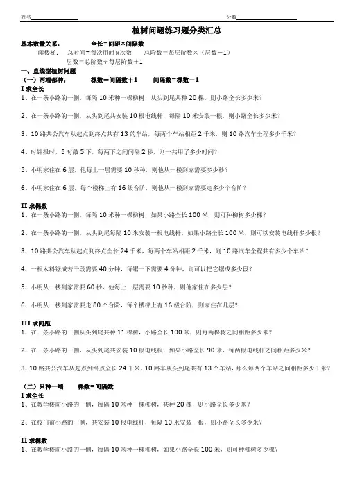 植树问题练习题分类汇总练习