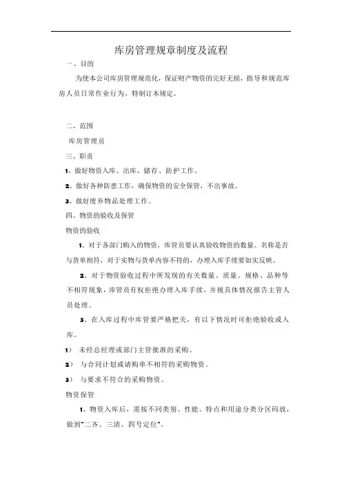 库房管理规章制度及流程