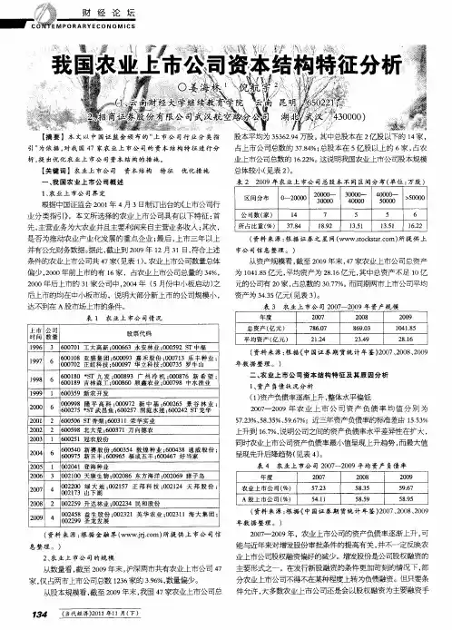 我国农业上市公司资本结构特征分析