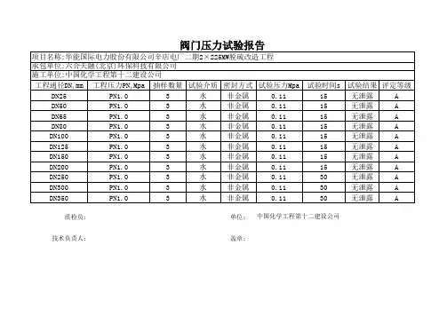 阀门试压试验报告