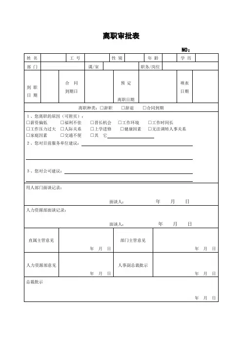 离职审批表(表格模板格式)