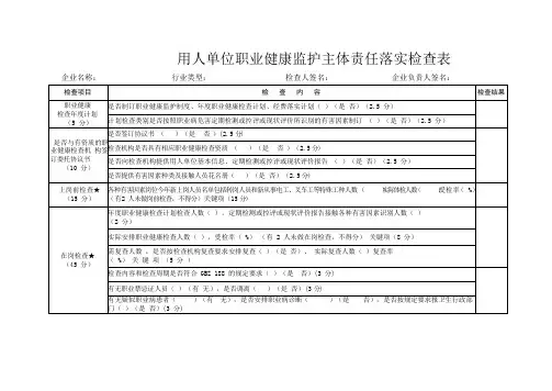 用人单位职业健康监护主体责任落实检查表