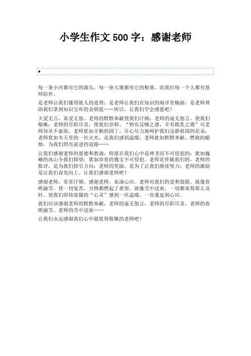 小学生作文500字：感谢老师 