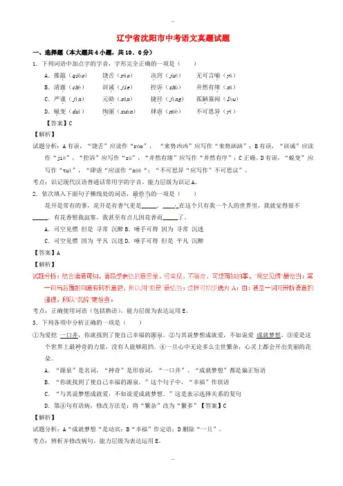 2019-2020学年辽宁省沈阳市中考语文模拟试题(含解析)