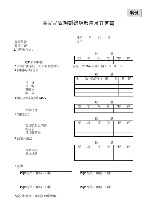 产品品质规划总结报告及签署书