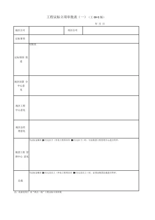 集团公司工程议标立项审批表范本