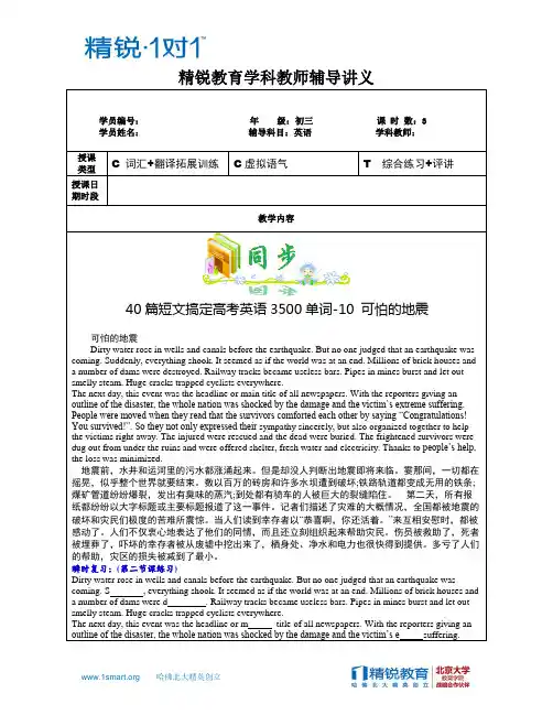 中考自招寒假讲义【第十讲-虚拟语气+词汇翻译阅读】-教师版-八佰伴初小英语组