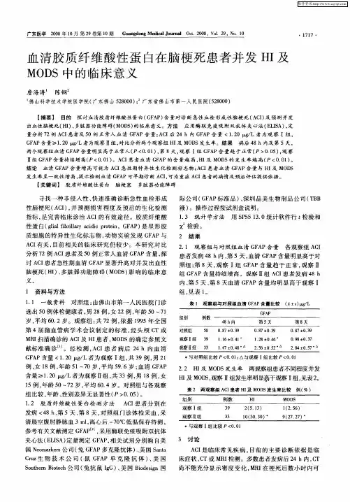 血清胶质纤维酸性蛋白在脑梗死患者并发HI及MODS中的临床意义