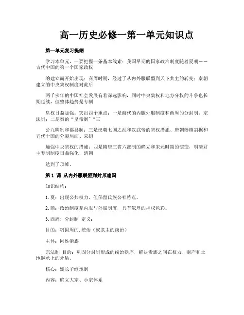 高一历史必修一第一单元知识点