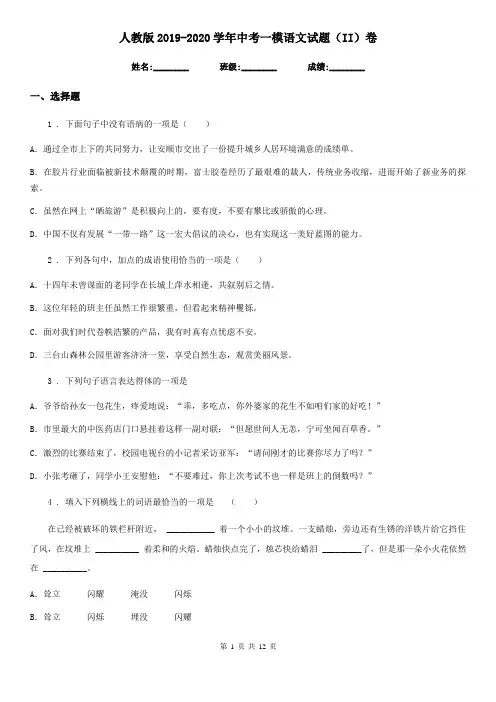 人教版2019-2020学年中考一模语文试题(II)卷(练习)