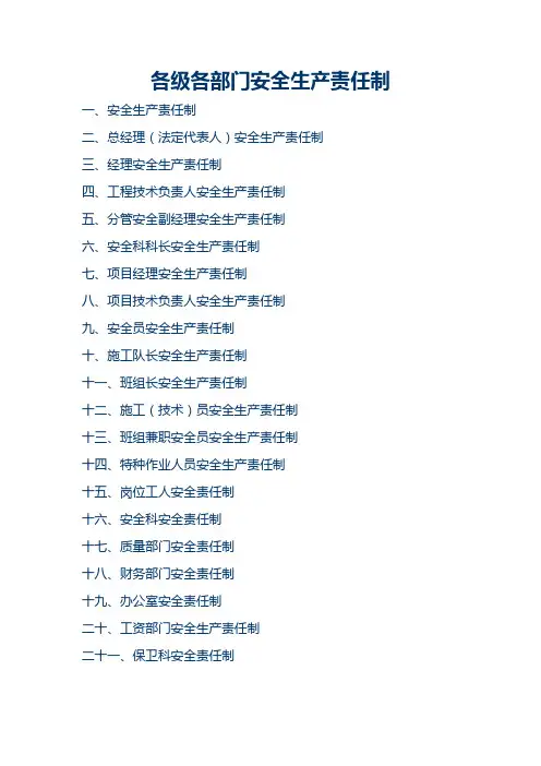 各级各部门安全生产责任制 2