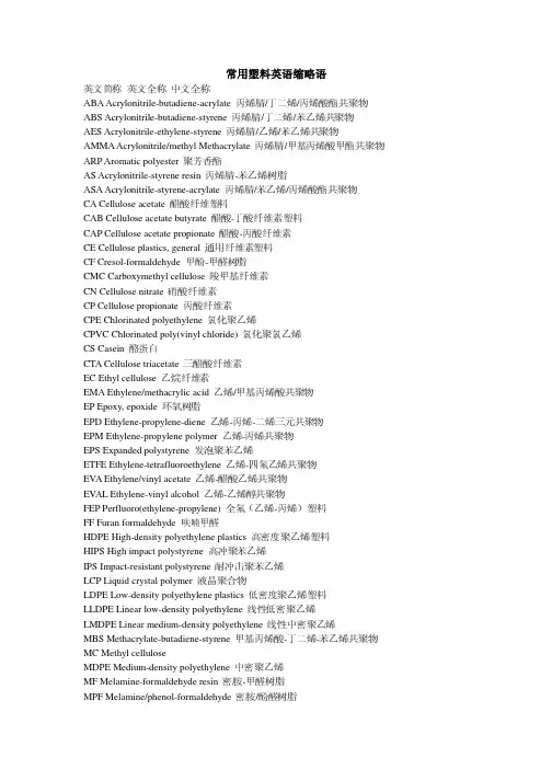 常用塑料英语缩略语